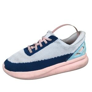 Kizik Athens Kids Hands-Free Sneakers Size 1Y Blue White Pink Fabric Shoes